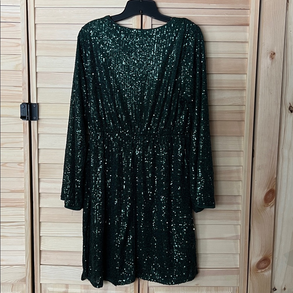 NWT Green Sequined V Neck Dress - Picture 3 of 9